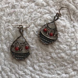 Coral/Sterling Silver Silpada Teardrop Vintage Earrings